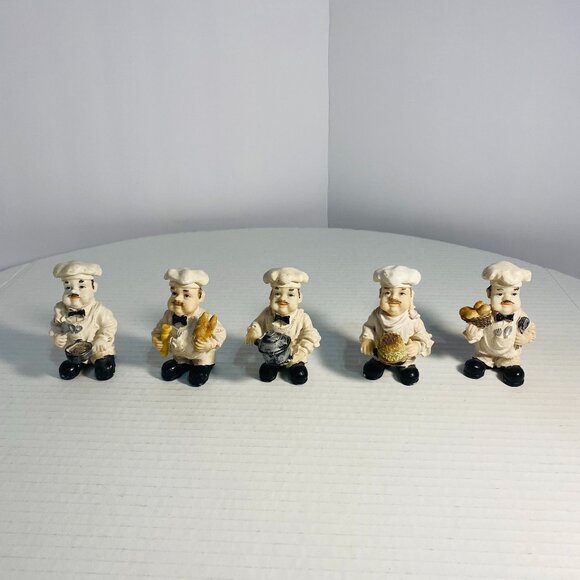 Set of 5 Antique 1920's Bisque Porcelain Chef Figurines 3" Tall each one